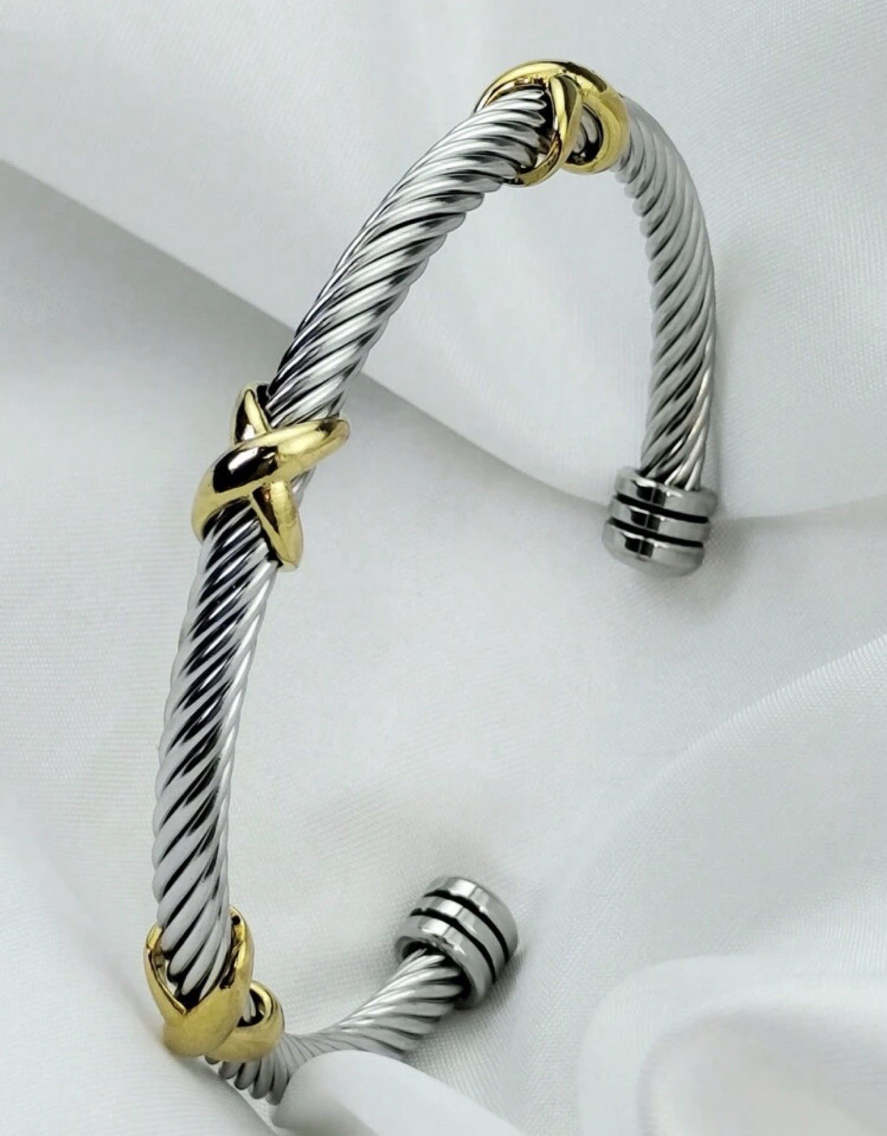 Bracelet acier inoxydable manchette femme jonc rigide bicolore