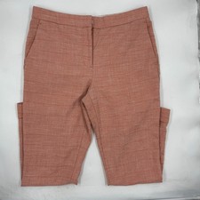 Ann Taylor Women's Plaid Pants Size 8 Pink Cotton Blend Slim Fit Straight Leg
