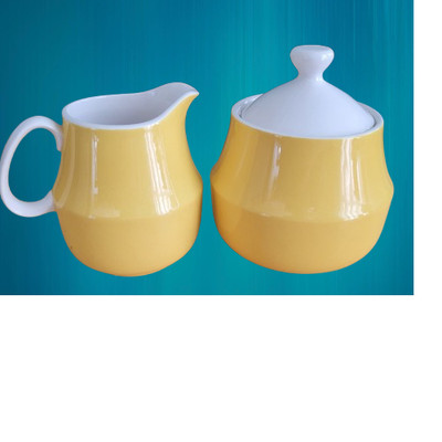Vintage Mikasa Cera-Stone D1350 Yellow Cream & Sugar Bowl Set Japan Retro 1960's
