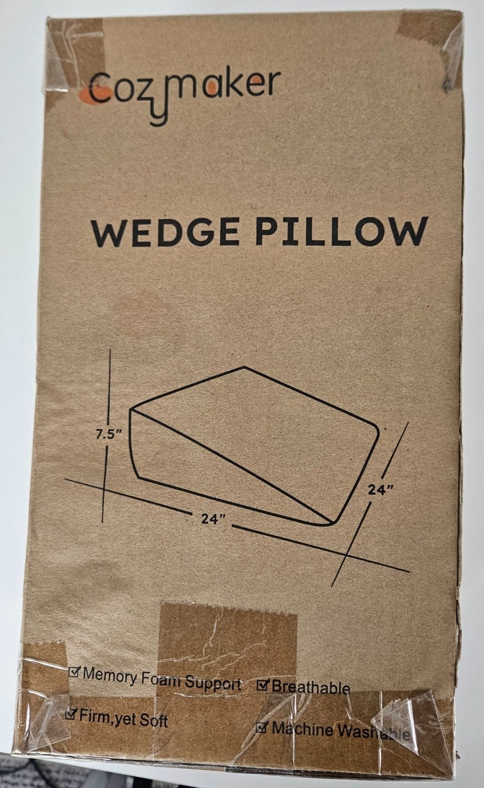 CozyMaker Memory Foam Bed Wedge Pillow 24 x 24 x 7.5" For Sleeping & Leg Support