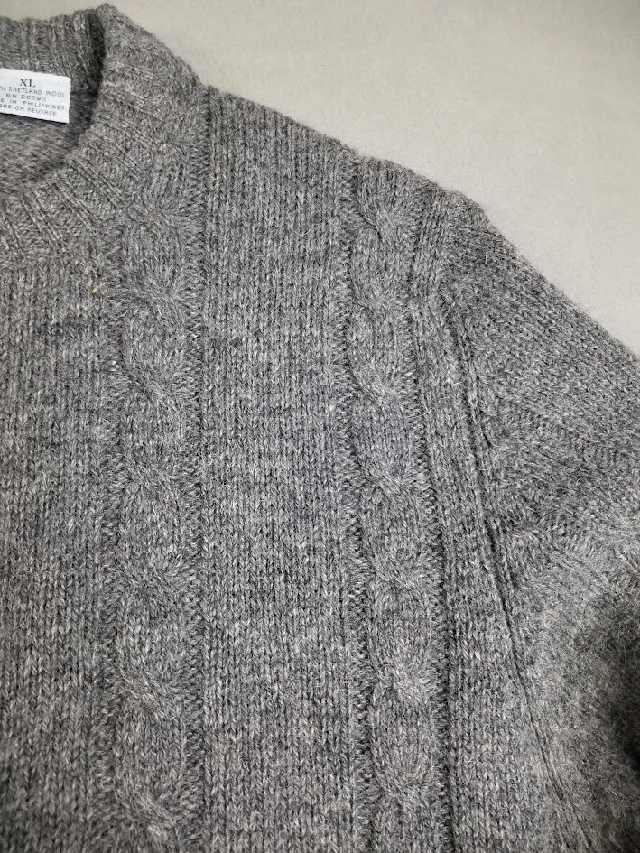 VTG Sweater Men's 100% Shetland Wool Cable Knit Fisherman XL 90s Grandpa Retro - Image 3 of 4