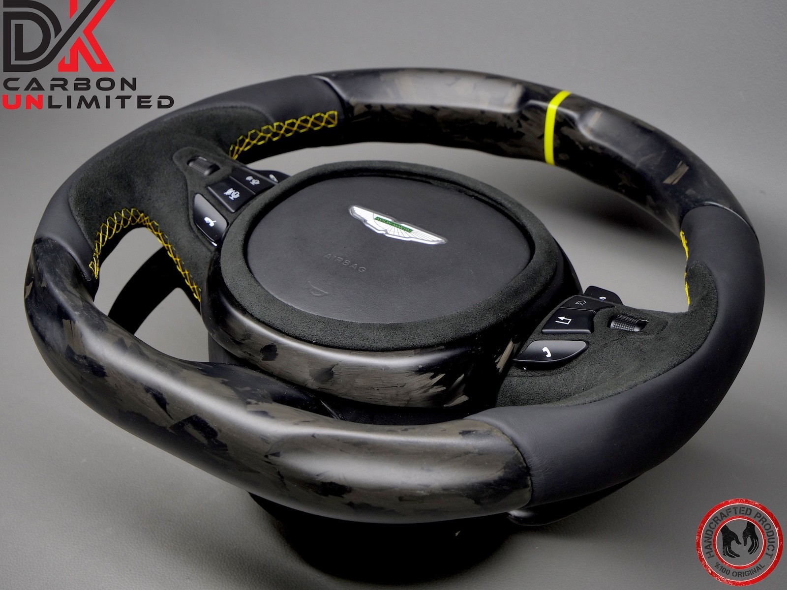 Aston Martin DBS DB11 Vantage Yellow Matt Finish Forged Carbon Steering Wheel v3