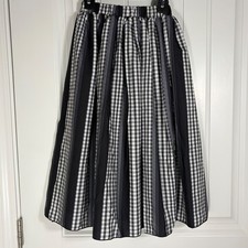 Girls Black White Gingham Paneled Midi Skirt Elastic Waist Pleated A-Line XS
