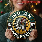 2D Flat, Tin Metal Signs 8X8 Vintage Indian Motorcycle Logo Round Wrought Iron W