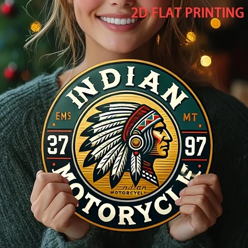 2D Flat, Tin Metal Signs 8X8 Vintage Indian Motorcycle Logo Round Wrought Iron W