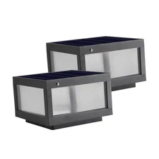 12" Black Solar Powered LED Post Cap Light, Modern Outdoor LED Fence Light for