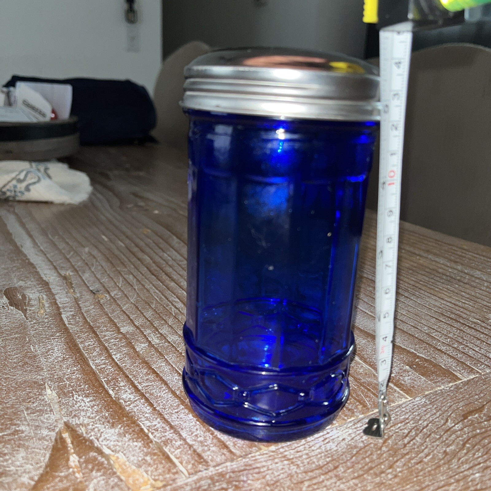 VTG Cobalt Blue Glass Sugar Dispenser Shaker Stainless Lid Restaurant