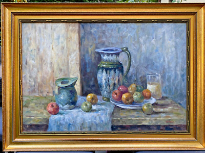 VTG c 1970 LRG Original Impressionist O/C Still Life by W. Adam, Signed/Framed!