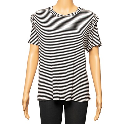 Halogen Women Striped T-Shirt Short Sleeve Black/White Size L 6839