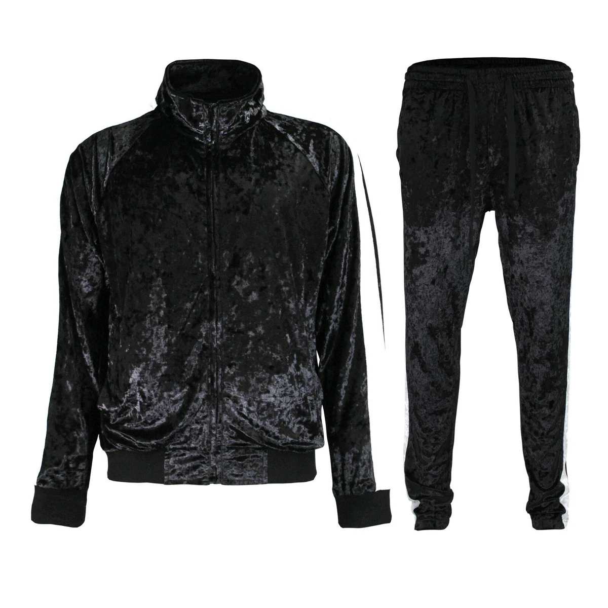 Velour Track Jacket Black Tracksuits & Sets for Men for Sale 