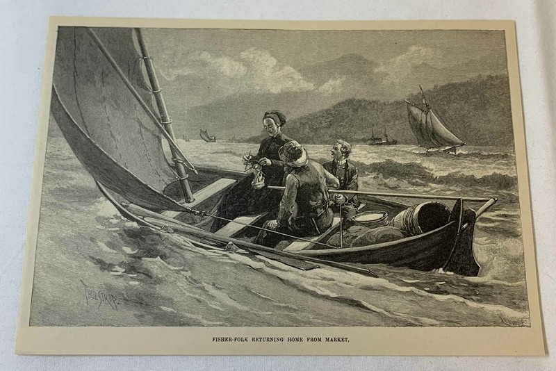 1889 magazine engraving ~ FISHER FOLK RETURNING HOME FROM MARKET Norway