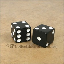 NEW 2 Jumbo 25mm 1 inch Black Dice Pair RPG Board Game D6 Koplow