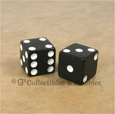 NEW 2 Jumbo 25mm 1 inch Black Dice Pair RPG Board Game D6 Koplow