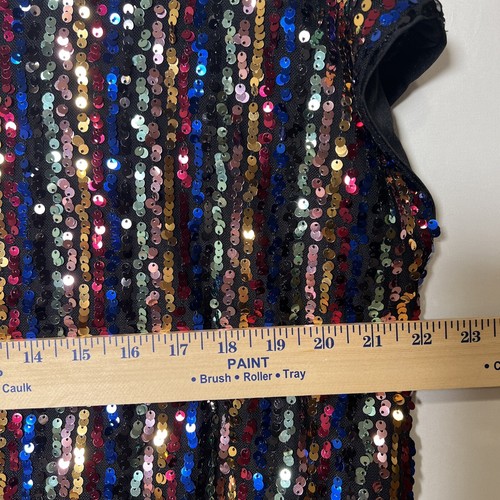 DKNY women's party top sequined XL colorful cap sleeve pullover round neck NWT - Picture 9 of 10