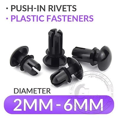 GOOBETTER Rivetti push-in plastica rivetto bordo clip fissaggio 2 mm - 6 mm rivetto nylon nero
