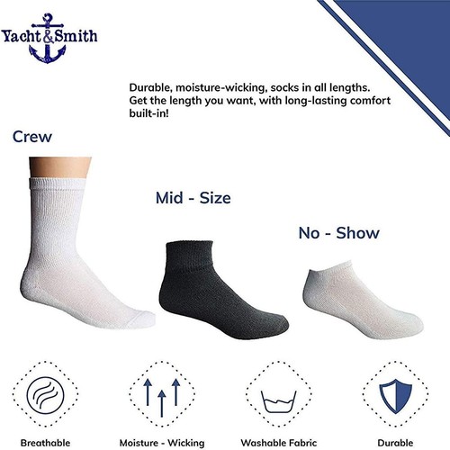 36PK Wholesale Bulk Kids Mid Ankle Socks, Cotton Athletic Ankle Socks 4-6 White - Picture 3 of 4