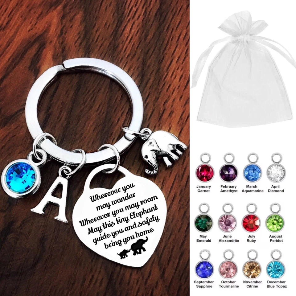 Travel Elephant Keyring, Personalised Initial, Good Luck,Safe Travels,Travelling
