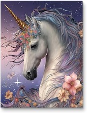 NEW Moyface LARGE DIY Diamond Art Painting Kit Fantasy Unicorn Flowers 20x26 in