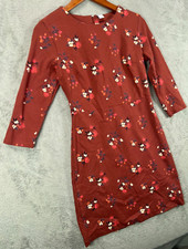 Old Navy Womens Small Dress Brown Floral Cherry Birch Sheath Knee 3/4 Sleeve