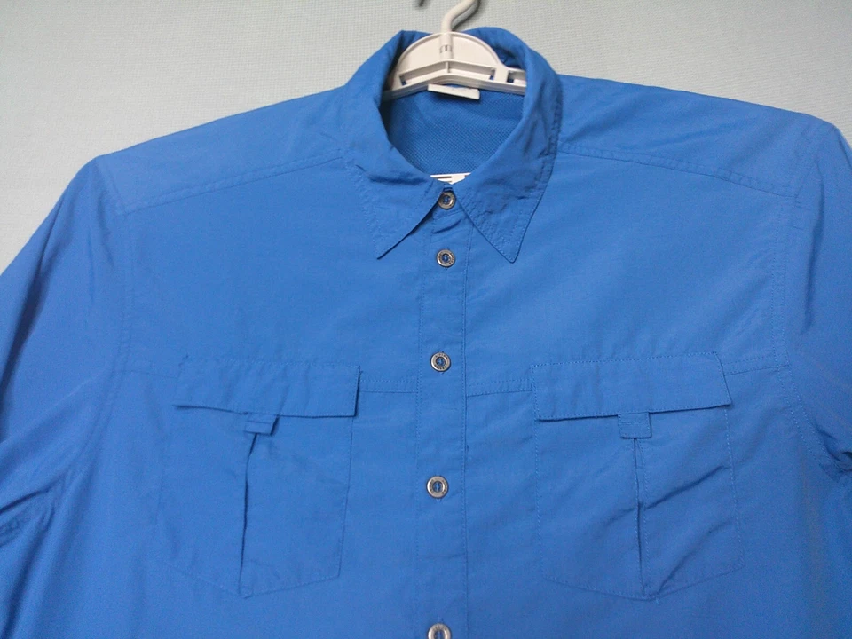 Camisa con botones ventilados de diseño alpino para hombre grande azul caminata mosca peces solapa bolsillos usada en excelente estado Foto 2 de 4