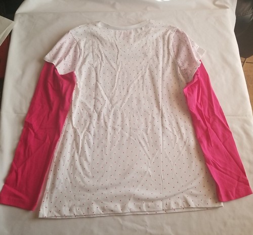 TOTAL GIRL Peace Love Rock Junior girls T-SHIRT LONG SLEEV White Pink Size L/G - Picture 3 of 15