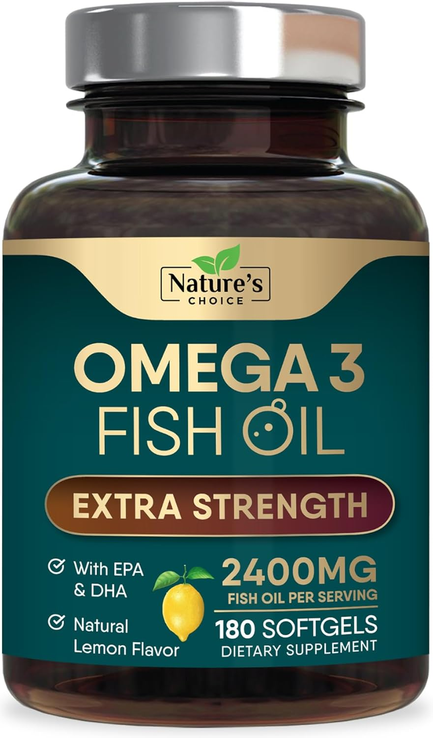 Triple Strength Omega-3 Fish Oil 2400mg for Heart & Brain Health - 180 Softgels