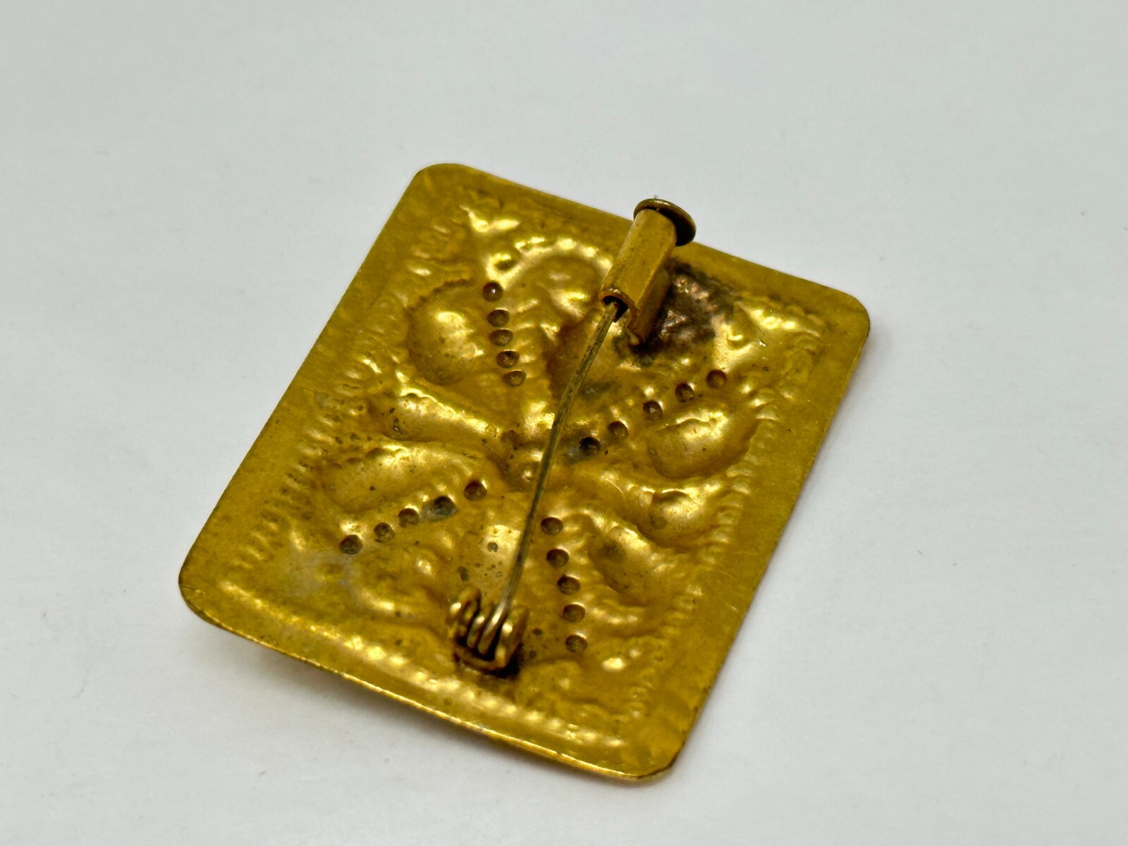 Antique Pressed Brass Rectangular Pin Brooch with… - image 4