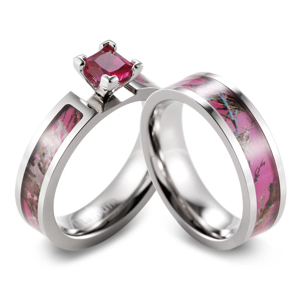 Pink Camouflage Wedding Rings