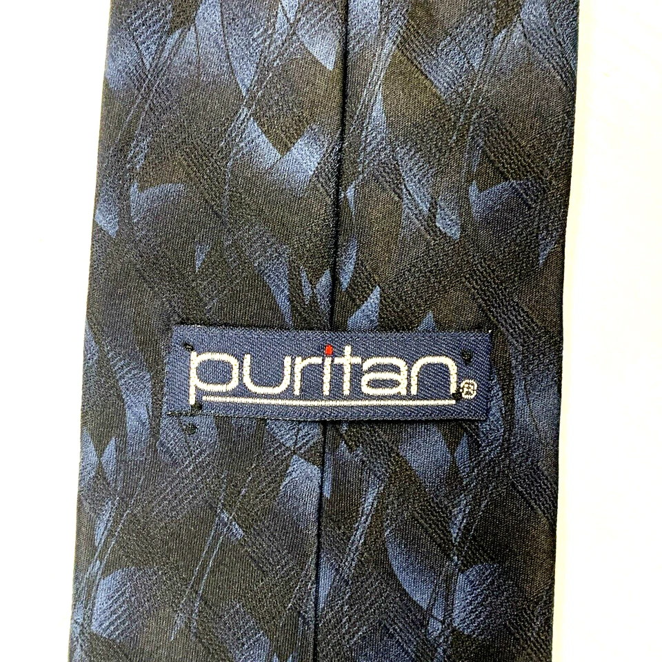 Corbata PURITAN para hombre talla 3,75" x 56,5" negra azul jacquard corbata Church Dad Foto 4 de 4
