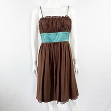 Vintage Nine West Chocolate Brown Pleated Silk Tie Back Dress 90s Womens 4