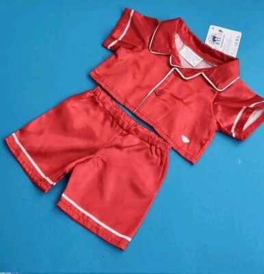 Build a Bear Schlafanzug Outfit Mädchen rot Satin neu mit Etikett 