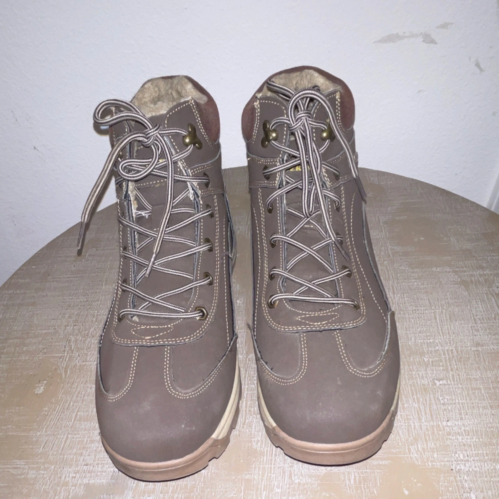 Ezkrwxn Men's Brown Faux Fur Lined Hiking Boots Lace-Up Ankle Synthetic Outdoor