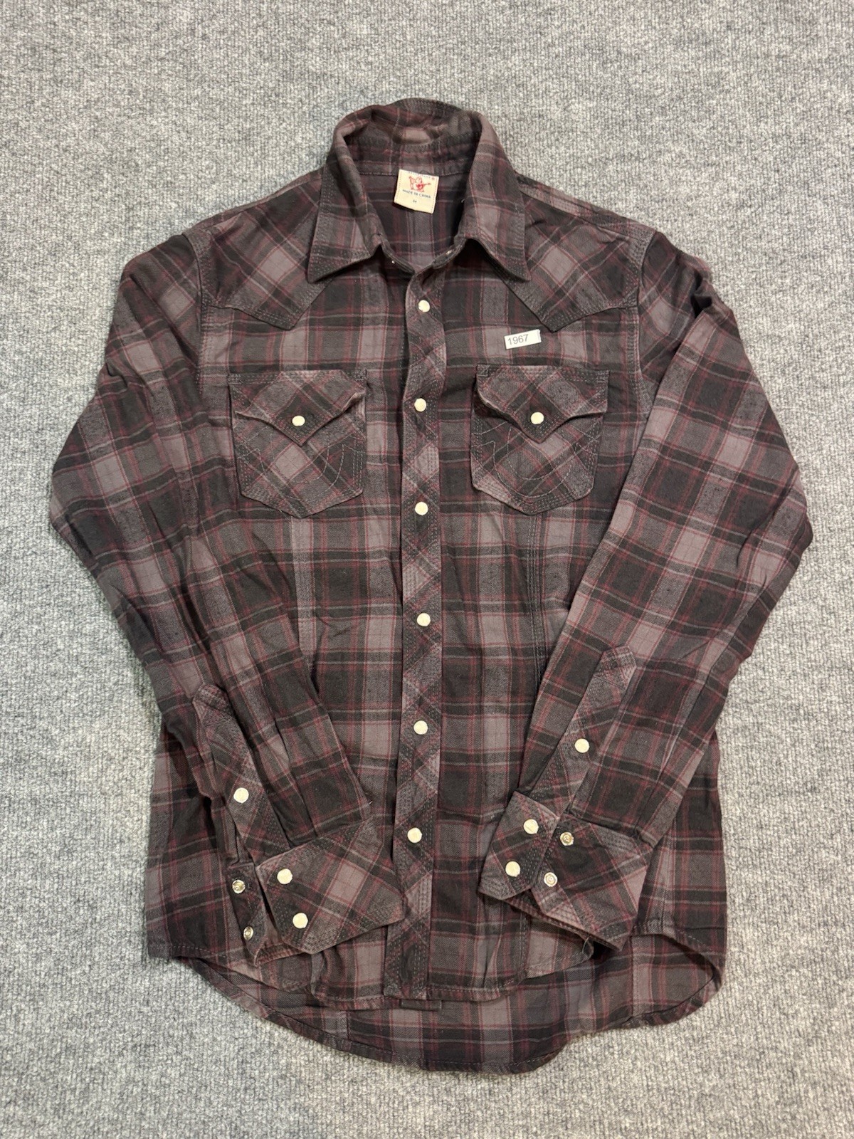 True Religion Western Pearl Snap Flannel Shirt Mens Medium Plaid Button Up