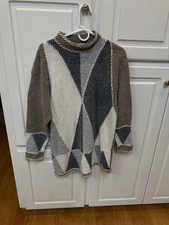 VTG Gina Peters Silk  Angora Wool MockNeck Size L Gray Academia Grunge Artsy