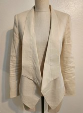 Jones New York Stretch Linen Blend Cream Color Open Blazer Style Women's Coat