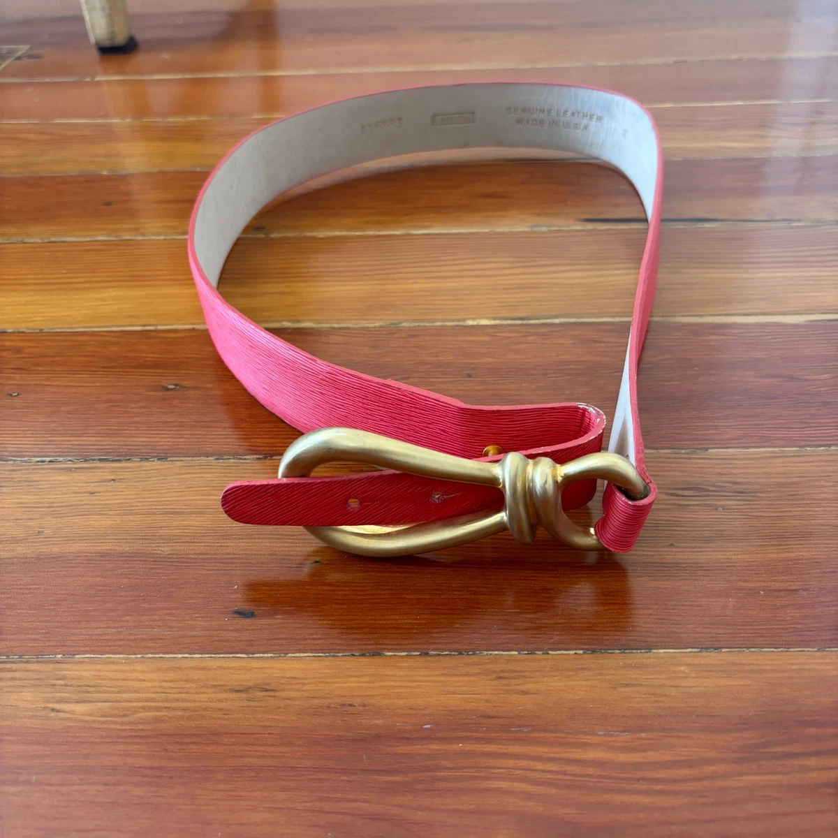 Carlisle Red Leather Belt Gold Coil Buckle Black Lacing Women\'s Small‎ 32\