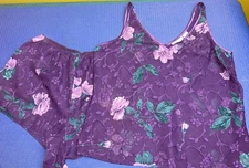 Warners Pajama Set Shorts (XL) & Tank Top (L) Sheer Purple Floral Sleeveless