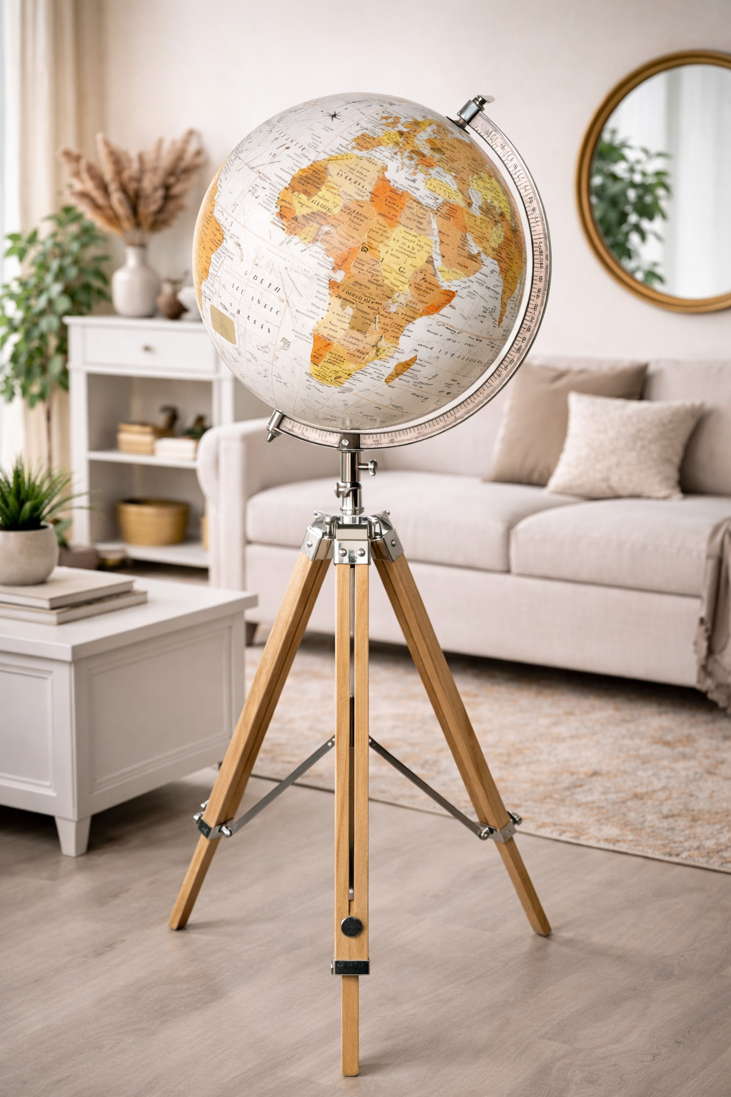Floor World Globe With Wooden Tripod Stand Modern Map Atlas Globe Home Decor