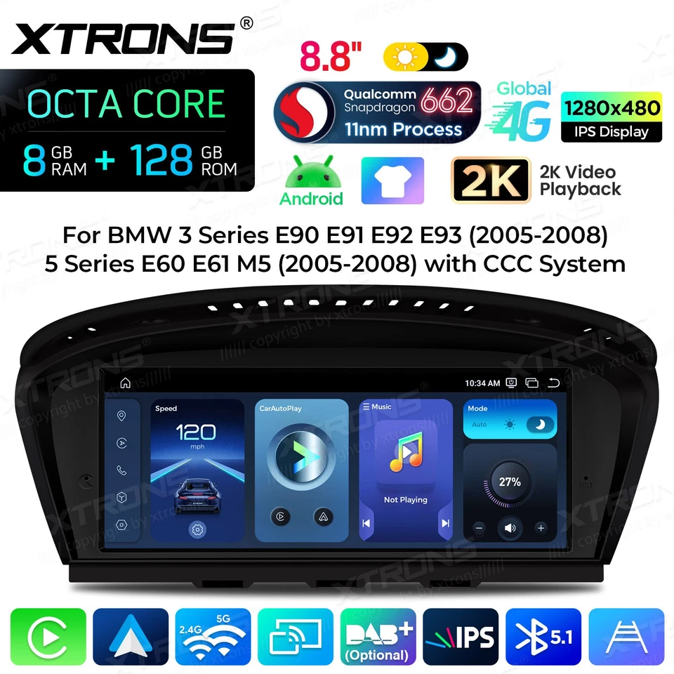 Qualcomm Android Car Stereo GPS 8+128GB Car Play For BMW E60 E61 E90 E92 E93 CCC - image 3 of 4
