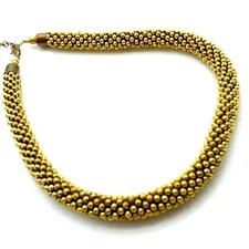 ZAD Beaded Rope Choker Necklace Black with Gold-tone Beads