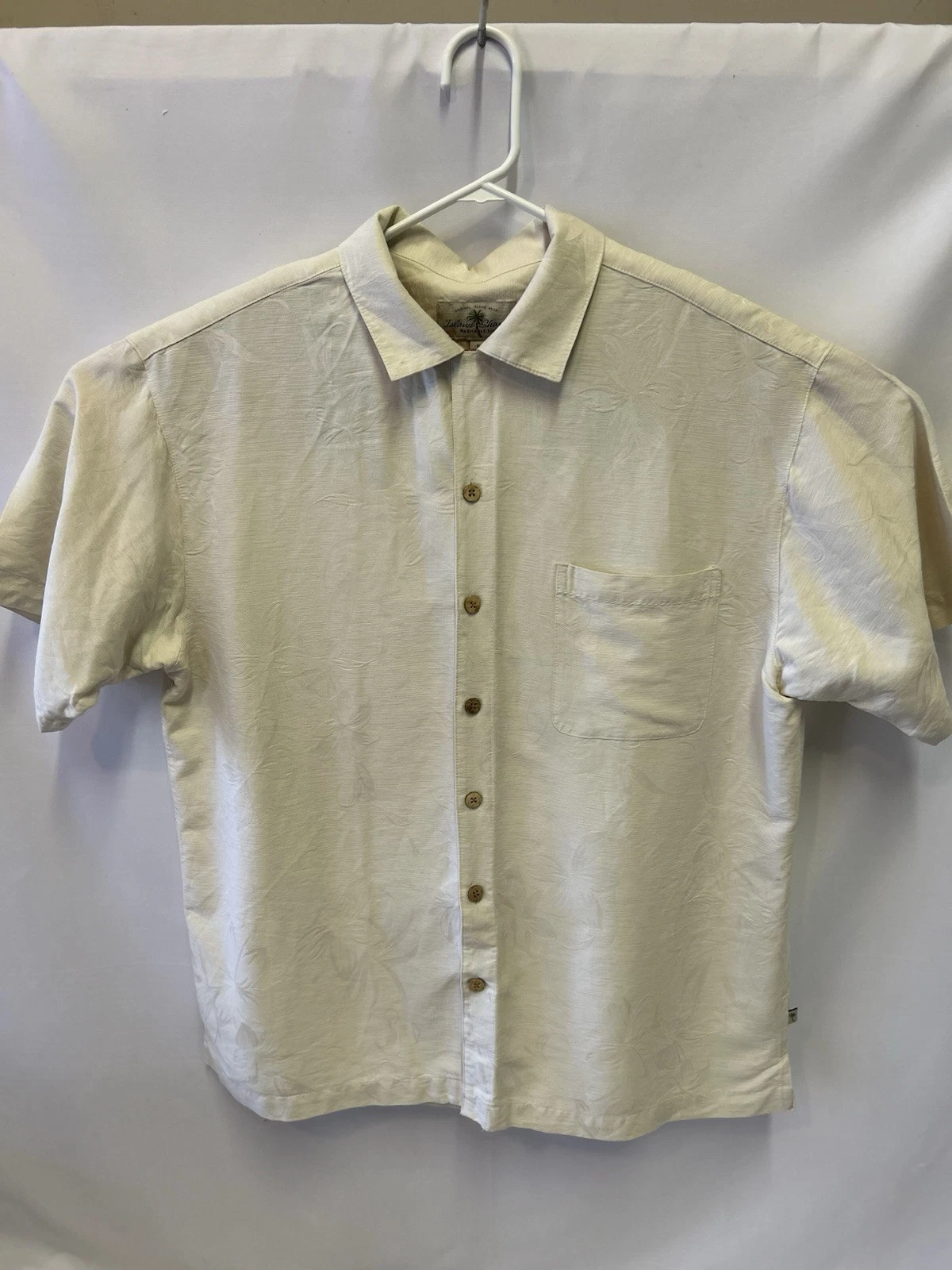 Island Shores Mens Shirt XL Yellow Silk Floral Hawiian Short Sleeve Button Up