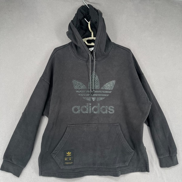 Adidas Jumper Womens 14 Black Grey Hoodie Long Sleeve Relaxed Originals Trefoil