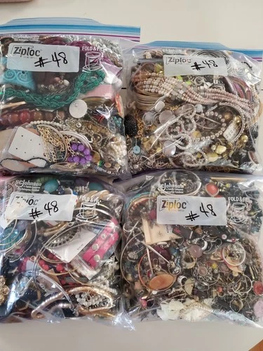 Lot 48 Misc Vtg Costume Jewelry Wearable Repairable Craft Mixed Materials 20 lbs