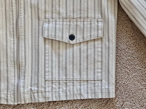 Size XL - Zara Cropped Boxy Zip Up Overshirt Jacket Herringbone Stripe Cream New - Picture 3 of 11