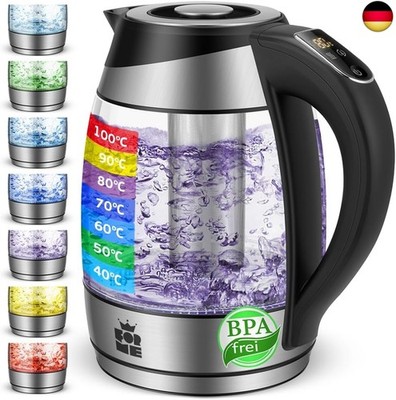  FOR ME Glas Elektrischer Wasserkocher mit Teesieb 1,8L, Temperatureinstellung, 