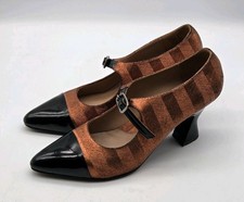 John Fluevog Malala Big Presence Leather Mary Jane Heels 8.5 Orange Black