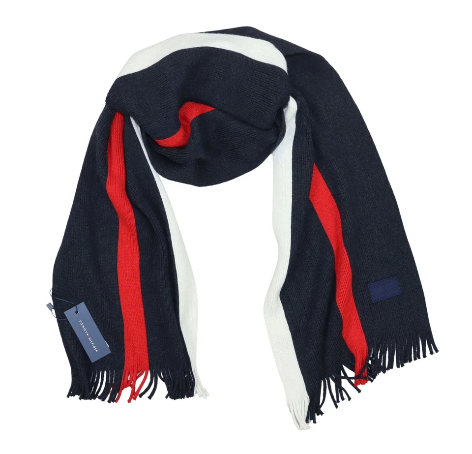 Tommy Hilfiger Bufanda de Invierno con Flecos a Rayas para Hombre Talla Única Nueva con Etiquetas Desert Sky Multi Foto 2 de 3