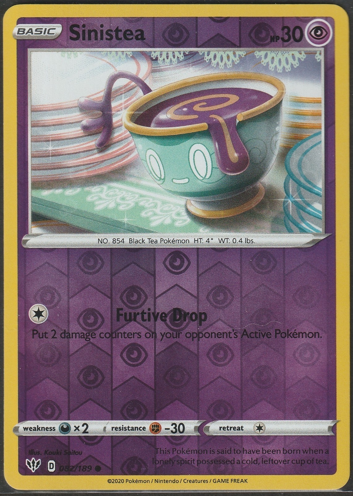 Pokemon - Sinistea - 082/189 - Reverse Holo - Darkness Ablaze - NM/M