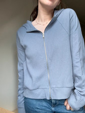 Next Lightweight Waffle Zip Hoodie Cotton Blend Women s Medium Blue