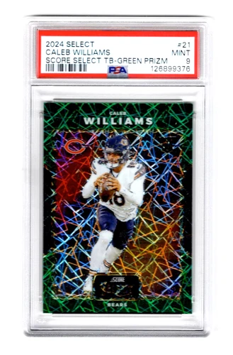 CALEB WILLIAMS 2024 SELECT SCORE THROWBACK PRIZM GREEN /5 RC PSA 9 BEARS #21